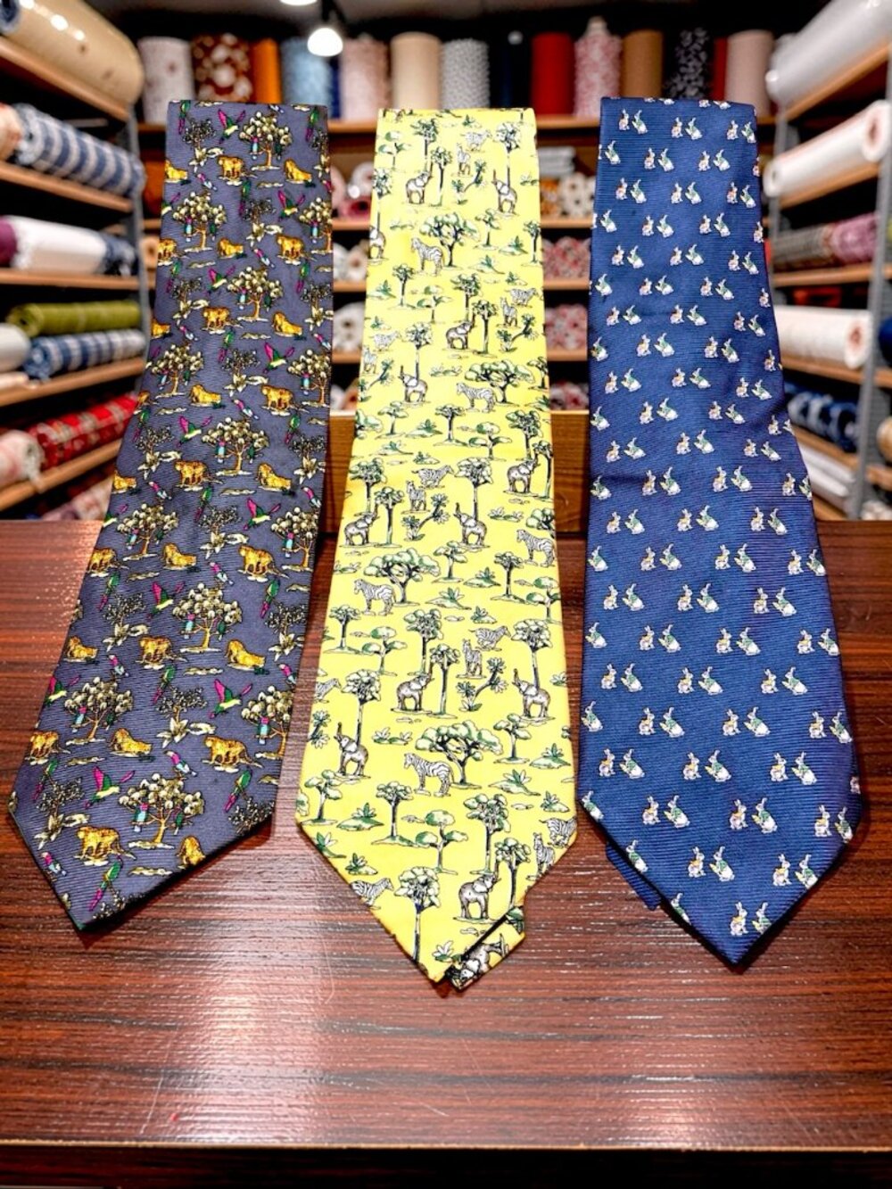 3 Necktie 100% Smooth Silky :Valentino Franco Brown Gray Yellow Animal Print (28